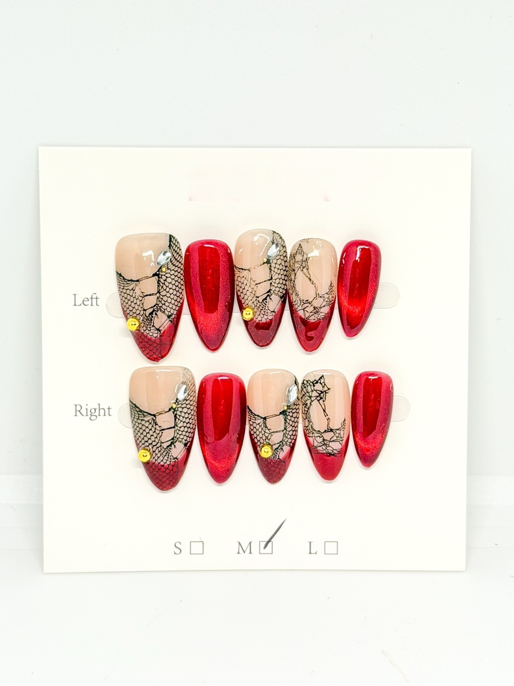 Red Lace Accent Press-On Nails - Women Makeup